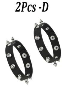 Yanxyad Punk Spiked Studded Bracelets Punk Leather Rivets Bracelet Cuff For Men Women, Punk Rock Studded Bracelet Set, Black Leather Rivet Punk Bracelet Cuff Wrap Bangle Snap Button Wristband & Gifts Women Men Bracelet Sets -2Pcs - Black - View 10