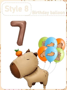 Set di palloncini in alluminio opaco arancione tipo capibara, palloncini a forma di delfino, palloncini numeri per festa di compleanno, articoli per la decorazione della festa