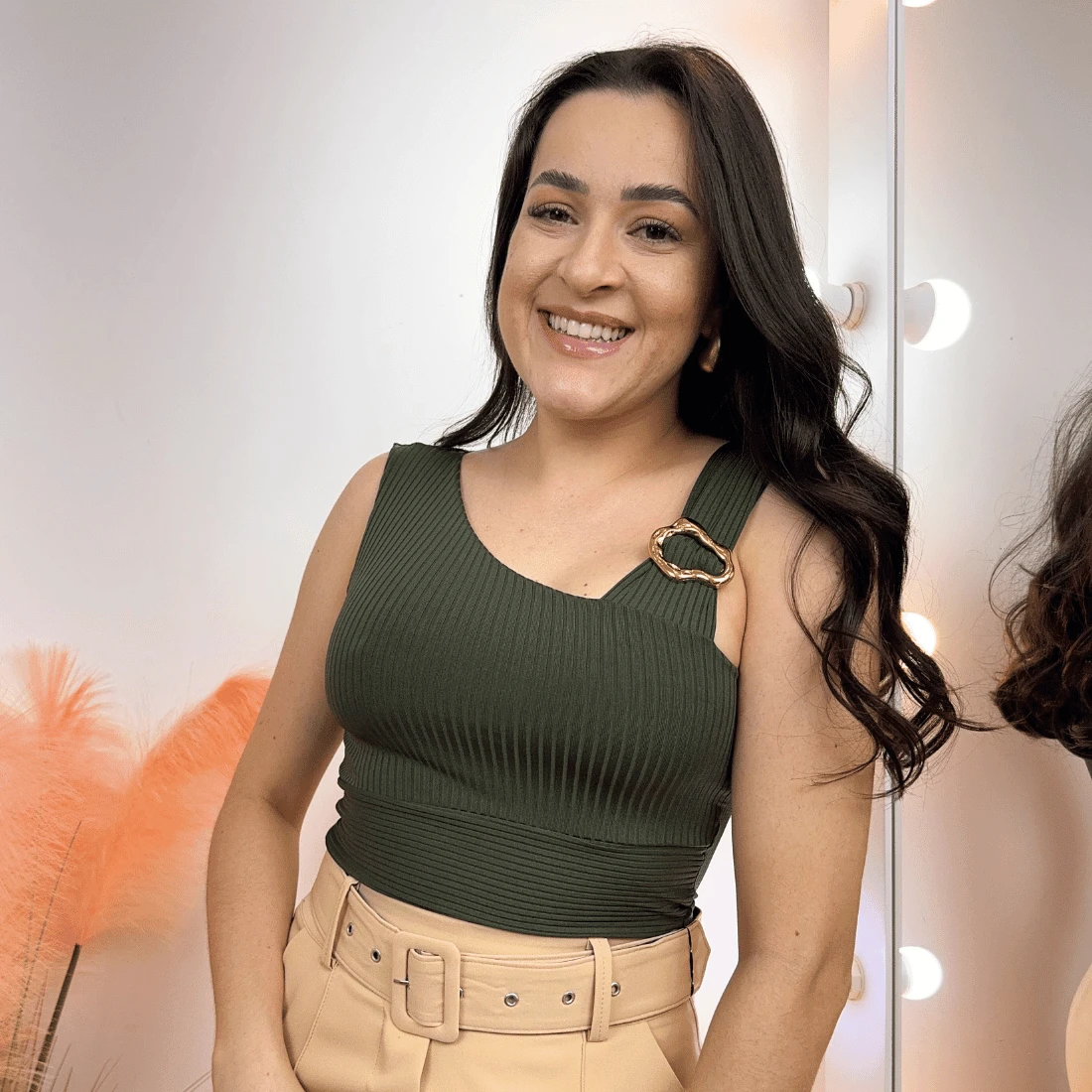 Cropped Blouse Buckle Ribbed Women's Modern Elegant Casual Asymmetrical Military Green Mother's Day Valentine's Day - 軍綠色 - 查看 1