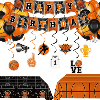 篮球派对装饰 - 篮球派对用品横幅、悬挂漩涡、气球、篮球生日派对装饰桌布、篮球气球、一岁生日装饰、甜蜜一周岁生日派对装饰、甜蜜一周岁生日、新娘送礼会装饰用品