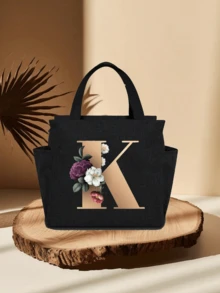 个性化字母保温午餐包 - 帆布保温午餐袋，拉链封口，大容量铝箔内衬，适合工作和学习使用，便携式手提午餐包，食物保冷袋，是工作、学校、旅行和妇女节的理想礼物。轻便可重复使用，防溅水，适合野餐、办公室、学校和户外活动 - 易于清洁，防水，设计紧凑。