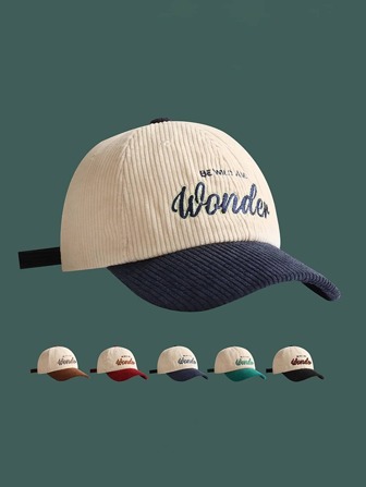 1 件女士绳纹面料字母刺绣可调节时尚棒球帽，防紫外线遮阳，百搭双色按扣，适合日常通勤、户外运动、旅行和度假