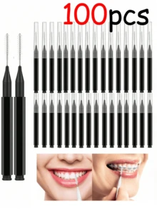 100/50/20/5支成人直牙线刷，清洁牙缝，矫正牙套间隙，牙齿清洁，软牙间刷，矫正牙套牙线签，一次性牙间清洁器 - 黑色 - 查看 2