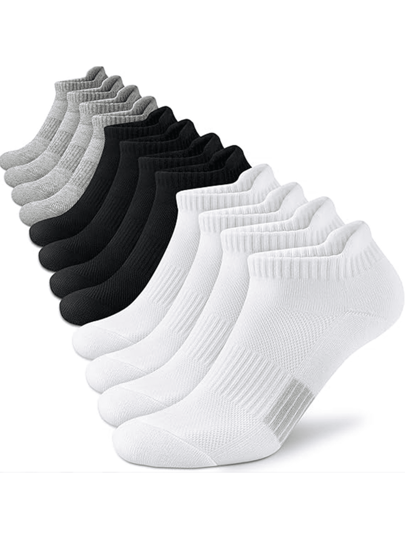 5/10 Pairs Men's Black & White Athletic Short Crew Socks For Spring/Summer Outdoor Sports