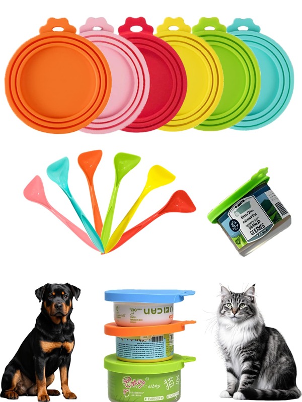 Coperchio in silicone di alta qualità per lattine per cibo per animali domestici, disponibile in più colori, specifico per gatti e cani, coperchio ermetico per mantenere il cibo fresco, cucchiaio multicolore per rimuovere la carne, guarnizione ermetica per preservare la freschezza, riutilizzabile e facile da pulire, lascia che il tuo animale domestico goda di cibo fresco.