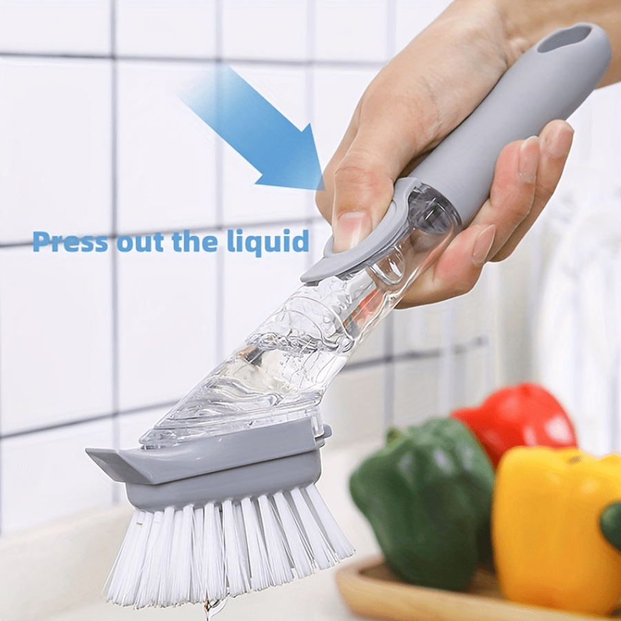 1set Long Handle Pot Brush With Soap Dispenser, Replaceable Brush Head, Multi-Purpose Kitchen Brush, Dish Brush, Pot And Pot Brush, Kitchen Sink Countertop Scrub Brush, Cleaning Supplies, Cleaning Tools