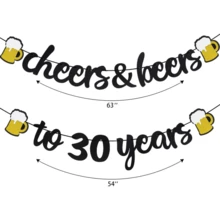 30th Birthday Decorations Cheers To 30 Years Banner For Men Women Birthday Party Supplies Decorations - Black - View 3