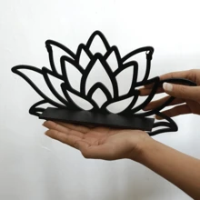 1pc Black Wooden Lotus Shaped Wall Hanging Decor Rack, Boho Style, Ideal For Meditation And Home Decor. This Wall Mounted Shelf Can Be Used To Display Crystals And Decorative Items, Suitable For Walls In Home, Bedroom, Living Room And More. - Black (flat Stand) - View 6