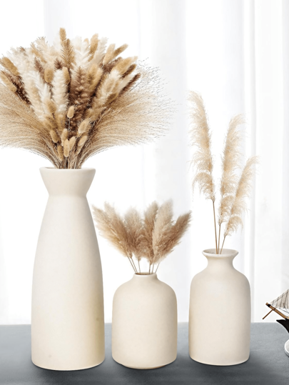 Beige Ceramic Vase Set Small Vases ation, Moderne Bohemian Farmho Home ative Pampas Grass Dried Flowers, Creative Shelf, Table, Bookshelf, Entryway Room Flower Glass view 2