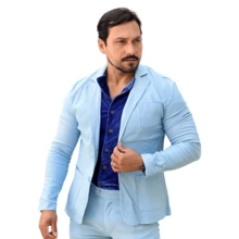 OLP Men's Formal Blazer With Elastane - Elegant - Baby Blue - View 1