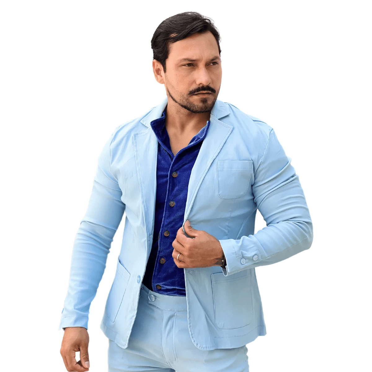 OLP Men's Formal Blazer With Elastane - Elegant - Baby Blue - View 1