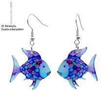 Par de pendientes de 2D planos con decoración de pez azul y flor de colores para mujeres, pendientes creativos de peces de colores acrílicos