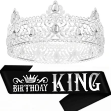 2pcs/Set Birthday King Crown And Sash Ribbon, Royal Gold King Crown For Men Party Decoration Prom Birthday Gifts For Men King Pageant Crown,Christmas Wedding Party Bachelor Party Costume Party For Women And Men - Multicolor - View 7