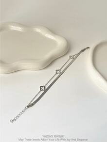 YUZENG A Delicate Stainless Steel Four-Leaf Clover Bracelet Paired With Small Steel Beads Is Suitable For Girls To Wear In Their Daily Lives. - Four-leaf Clover With Steel Beads - View 5