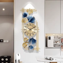 Elegant Ginkgo Leaf Decorative Wall Clock, 12x28 Inch Large Wall Clock For Living Room, 3D Wall Art Decoration, Creative Metal Flower Wall Clock, Gold Modern Home Silent Wall Clock - Gold - View 1