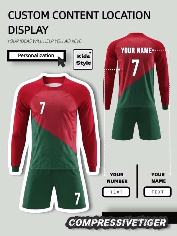 2pcs Boy's Personalized Soccer Jersey - Customizable Name And Number Print Stripe Decor Long Sleeve T-Shirt + Long Co-Ord Quick-Drying Sweat-Absorbing Sports Set As Gift