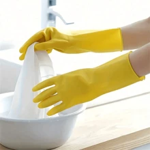 1 Pair Of Modern Fashion Yellow Household Rubber Gloves Non-Slip Thickened Laundry And Dishwashing Without Hurting Hands (Random Gloves Anti-Slip Texture)