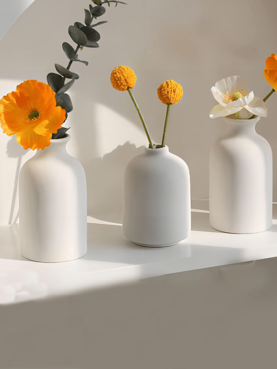 Beige Ceramic Vase Set Small Vases ation, Moderne Bohemian Farmho Home ative Pampas Grass Dried Flowers, Creative Shelf, Table, Bookshelf, Entryway Room Flower Glass view 7