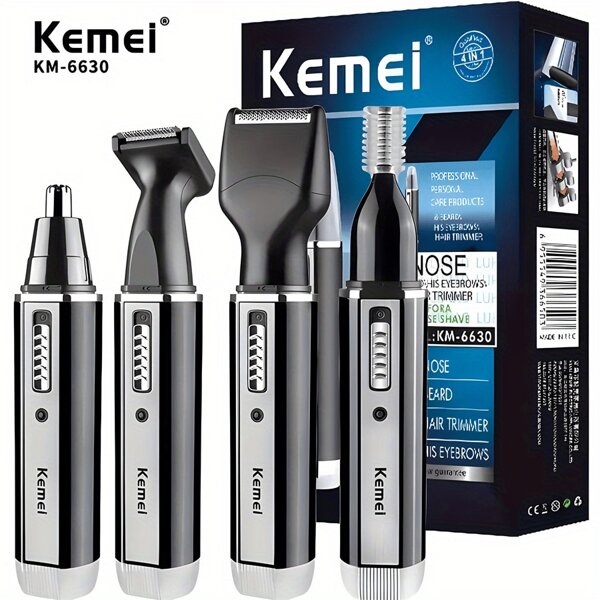 Kemei "Kemei KM-6630 4-In-1 Men's Grooming Kit: Electric Nose/Ear Hair Trimmer, Beard Clipper, Cordless Rechargeable Shaver, IPX7 Waterproof Face Care Set For Travel - Perfect Gifts For Men"