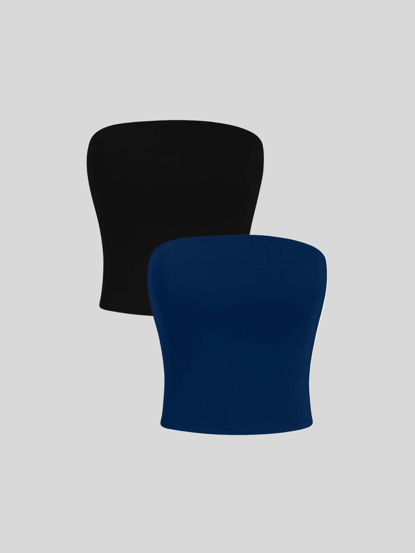 Kit 2 Cropped Tube Top For Women, Strapless And Without Basic Pads, Double Layer Suplex Shaper - Xanh navy và đen - Xem 1