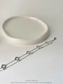 YUZENG A Delicate Stainless Steel Four-Leaf Clover Bracelet Paired With Small Steel Beads Is Suitable For Girls To Wear In Their Daily Lives. - Four-leaf Clover With Steel Beads - View 2