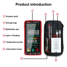 UYIGAO 1pc Digital Multimeter With Auto-Ranging, USB Rechargeable, 6000 Counts, TRMS, Voltage, Current, Capacitance, Resistance, NCV, Temperature Measurement With A Carry Bag - Red - View 8