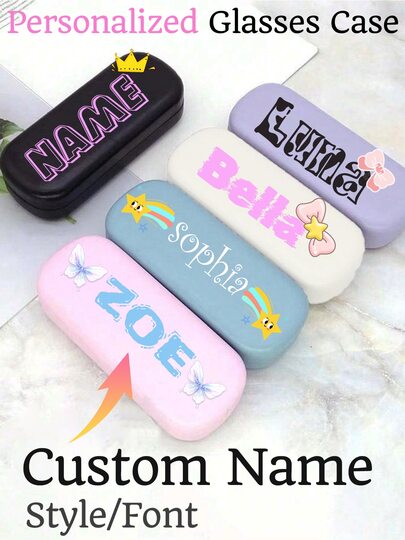 1pc Custom Cute Name PU Leather Glasses Case, Personalized Sunglasses Case, Customized Glasses Case Hard Shell, Customizable Eyeglasses Case, Crush Resistant Fashionable Eyeglasses Storage Case With Wear-Resistant Soft Lining, School Supplies, Back To School, School Gift, For Office, For School, For Classroom, For Teacher Gifts, For University, For Dorm Rooms, For Teacher, For Boys And Girls, For Teenagers, Middle School Students, High School Senior High School Students, College Students, University Students, Freshman, Sophomore, Underclassmen, Practical Gift
