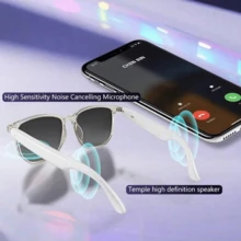 SIMSONLAB 2025 新款男女智能眼镜，AI 语音助手，接听电话，音乐控制，精准触控，驾驶户外商务，轻巧镜框，磁吸充电，减少眩光，智能控制操作 - 白色 - 查看 6