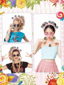 4 件套糖果主题服装配饰套装，包括棒棒糖头带、糖果发带、甜美彩虹项链、棒棒糖耳环、糖果主题拍照道具、女士甜美服装派对配饰 - 彩色 - 查看 5