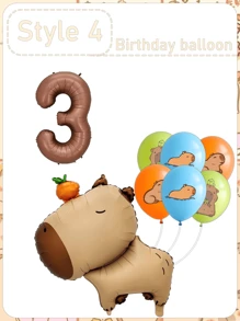Set di palloncini in alluminio opaco arancione tipo capibara, palloncini a forma di delfino, palloncini numeri per festa di compleanno, articoli per la decorazione della festa