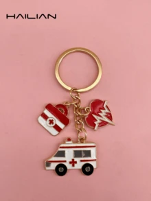 Colgante de herramienta médica de aleación, diseñado para médicos y enfermeras, incluye ambulancia, uniformes de médico y enfermera, herramientas médicas comunes, adecuado como dije de bolso, llavero de coche, regalo para estudiantes de medicina/enfermería, familia, amigos y seres queridos - Blanco - Ver 11