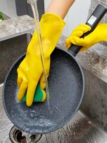1 Pair Of Modern Fashion Yellow Household Rubber Gloves Non-Slip Thickened Laundry And Dishwashing Without Hurting Hands (Random Gloves Anti-Slip Texture)