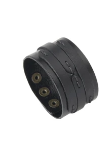 Yanxyad Black Punk Rock Style Three Layered Bracelet Wide PU Leather Wristband Bracelet For Men Women, Punk Leather Cuff Bracelet, Vintage Braided Leather Wristband Women Men Bracelet Sets