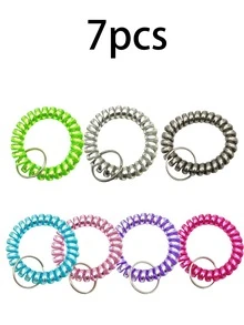 1PC/7PCS Wrist Keychain Plastic Spring Flexible Spiral Wrist Coil Stretchable Wrist Band Wristlet Keychain Bracelet Wrist Coil Car Accessories Bag Charm - Multicolor - View 18