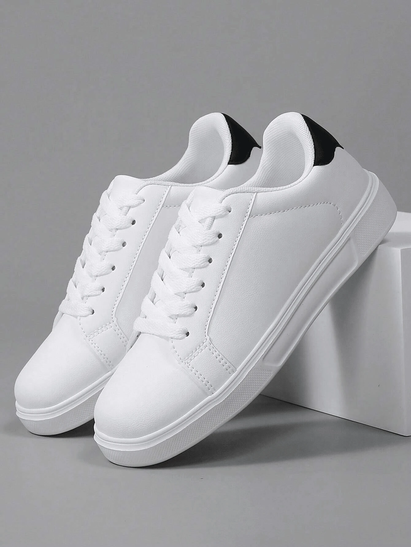 Lace-Up Casual Sneakers For Men & Women, Stylish Low-Top Vulcanized Shoes, Versatile Soft Sole Slip-On Footwear, Anti-Skid & Durable, Size 36-45 - Black and White - View 1
