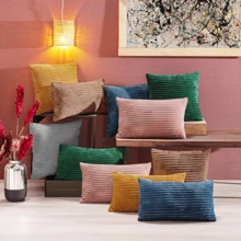 Kit Of 4 Soft Cushion Covers In High Relief Ribbed 45cm X 45cm And 60cm X 30cm With Zipper - Velvet Bariloche - 翠 - 查看 5