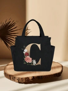 个性化字母保温午餐包 - 帆布保温午餐袋，拉链封口，大容量铝箔内衬，适合工作和学习使用，便携式手提午餐包，食物保冷袋，是工作、学校、旅行和妇女节的理想礼物。轻便可重复使用，防溅水，适合野餐、办公室、学校和户外活动 - 易于清洁，防水，设计紧凑。