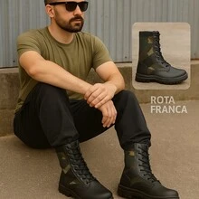 Mid-Calf Military Boot, Black And Camouflage, Zipper Closure, Comfortable And Durable, All-Terrain - 軍綠色 - 查看 1