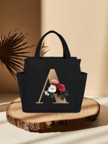 个性化字母保温午餐包 - 帆布保温午餐袋，拉链封口，大容量铝箔内衬，适合工作和学习使用，便携式手提午餐包，食物保冷袋，是工作、学校、旅行和妇女节的理想礼物。轻便可重复使用，防溅水，适合野餐、办公室、学校和户外活动 - 易于清洁，防水，设计紧凑。