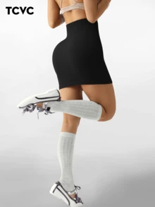 TCVC Women Seamless High Waisted Textured Bodycon Mini Skirt, High Stretch Skin-Friendly Fabric Suitable For Daily Wear, Sports, Outdoor,Versatile - Black - View 1