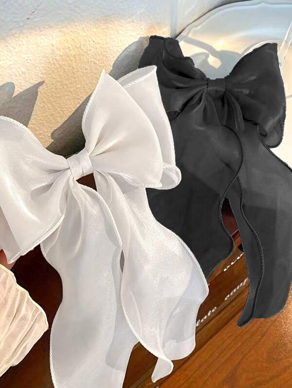 1/2pcs Hair Bow Barrette Organza Bowknot Hair Clip Sweet Hair Clip Solid Color Bow Clips Hair Accessories For Women Girls, School Stuff