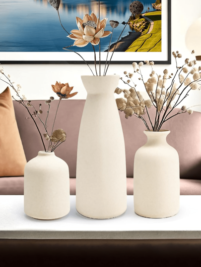 Beige Ceramic Vase Set Small Vases ation, Moderne Bohemian Farmho Home ative Pampas Grass Dried Flowers, Creative Shelf, Table, Bookshelf, Entryway Room Flower Glass view 8