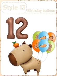 Set di palloncini in alluminio opaco arancione tipo capibara, palloncini a forma di delfino, palloncini numeri per festa di compleanno, articoli per la decorazione della festa