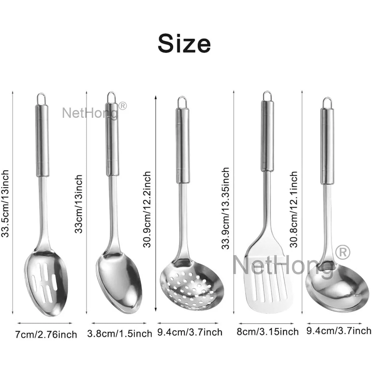 NetHong Set Of 5 Stainless Steel Kitchen Utensil Set Turner Masher Spoon Cooking Tools,Kitchen Accessaries,Dinner Set,Cutlery Set,Kitchen Utensils - Plateado - Añade 8