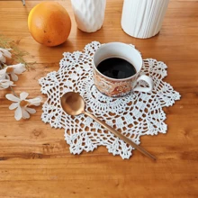 Jogos americanos de crochê feitos à mão, Porta-copos de renda boêmios redondos, Jogos de mesa de renda de 10/14 polegadas, Toalhas de mesa de renda floral vintage, Fácil de lavar para decoração de casamento, Pratos, Acessórios para casa DIY, Melhor presente, Apanhador de sonhos, Opção bege/branco