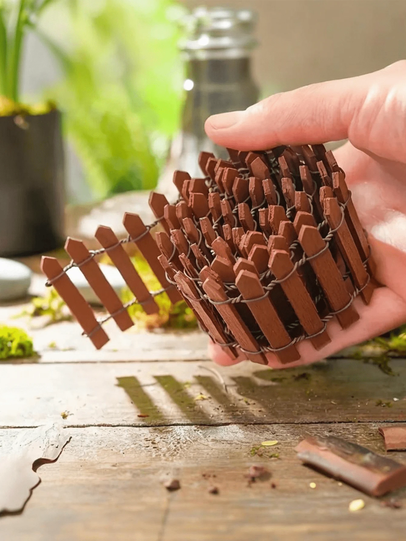 1/2 szt. Miniaturowy drewniany płot Miniaturowy płot do ogrodu wróżek Mikro krajobraz Doniczki Akcesoria Ozdoby do domu Pokój Ogród 35,4 cala * 2 cale