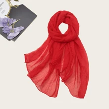 1pc Women Crinkle Chiffon Lightweight & Breathable Scarf, Casual & Versatile Solid Color Shawl, Multifunctional Use As Scarf, Shawl, Head Wrap, Fashion Accessory For Outdoor, Sun Protection, Warmth