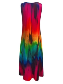 Plus Size Rainbow Ombre Print Sleeveless Maxi Dress, Women Beach Vacation Casual Daily Wear, Spring/Summer Versatile, With Pockets, Sleeveless Summer Long Dress Elegant - Multicolor - View 5