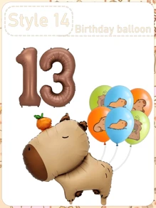 Set di palloncini in alluminio opaco arancione tipo capibara, palloncini a forma di delfino, palloncini numeri per festa di compleanno, articoli per la decorazione della festa