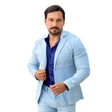 OLP Men's Formal Blazer With Elastane - Elegant - Baby Blue - View 2